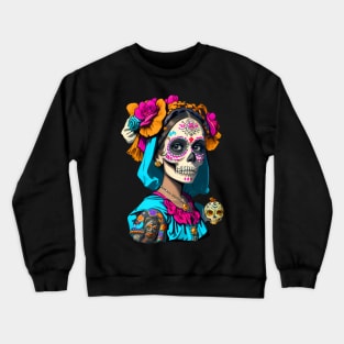 Sugar Skull Halloween. Girl with a Pearl Earring Crewneck Sweatshirt